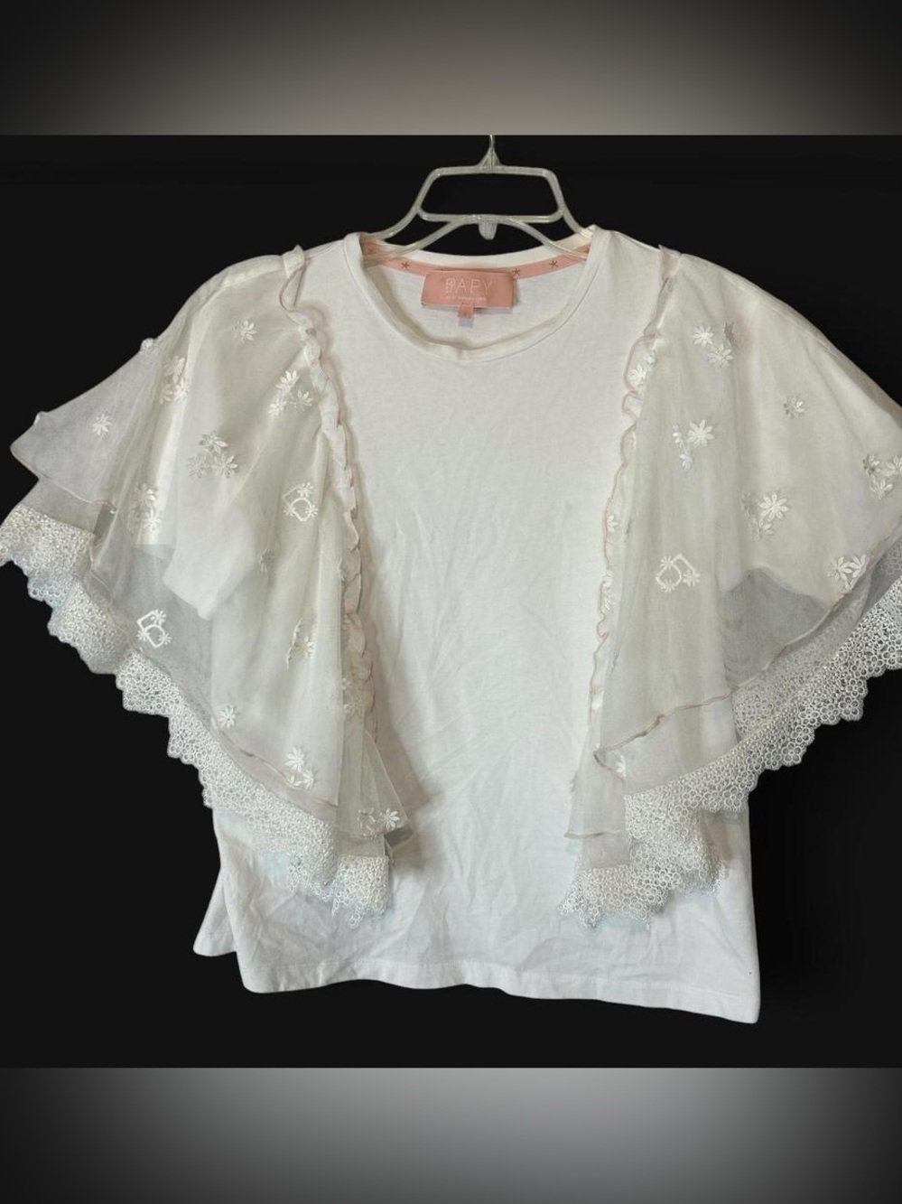 BAPY by A Bathing Ape Japanese Fashion Brand White Embroidered Lace Overlay Top